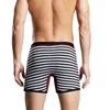 Cuecas Iyunyi Algodão Boxer Shorts Men's Underwear Listrado Pernas Longas U Convex Penis Bolsa