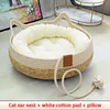 Summer Cat Bed Woven Borttagbar klädsel Sleeping House Scratch Floor Rattan Wearresistant Washable Pet Supplies 240304