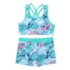 Suits Girls Two Pieces Baddräkter Yshaped Back Crop Top med Boyshorts Swim Bottoms Kids Summer Swimming kostym Gym Sports badkläder