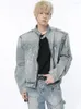 Herrspårar Syuhgfa Denim Suit Casual Multi-Zipper Design Stand Collar American Style Male Jacket Men Wide Leg Pants 2024 Spring