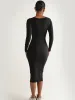 Dress WJFZQM Women Classics Solid Collor Longsleeved Vintage Dress Sexy Bodycon Midi Club Party Streetwear Elegant Dress 2023 Autumn