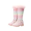 Bottes Fille Petite Paillettes Princesse Peluche Enfant Chaud Arc-en-Ciel