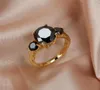 Hochzeit Ringe Punk Männlich Weiblich Schwarz Kristall Stein Schmuck Dainty Gold Farbe Für Frauen Männer Vintage Runde Engagement Dünne Ring1729236