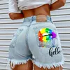 Womens Shorts Denim For Womenwomens Clothing 2024 Summer Street Net Red INS Color Lips Foreign Trade Hole Tassel Girl