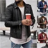 Men's Jackets Vestes pour hommes veste en cuir hommes hiver moto fermeture éclair Pu revers col décontracté mode rue automne noir manteau Drop De Dhoes