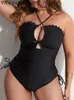 Costumi da bagno da donna VigoJany 2024 Solid Cross Strapped Plus Size Donna Push Up Hollow Costume intero Backless Summer Big Costume da bagno