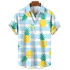 القمصان غير الرسمية للرجال قميص هاواي للرجال الأناناس المطبوع أزياء أزياء الشارع الزر القصيرة قمم الملابس