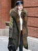 女性の毛皮2024冬のパティミンクグラスコートアライグマフード付きパーカー刺繍ニック269k