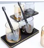 Bath Accessory Set Bathroom Decoration Accessories Nordic Transparent Glass Toothbrushing Cup Mouth Storage Tray El Supplies