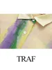 Pakken TRAF Vrouw Tie Dye Rokken Set Lange Shirt Vrouwen Semi Transparante Button Up Shirt + Tie Dye Pareo Wikkelrok Damesrokken