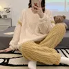 High quality new autumn and winter pajamas womens coral velvet plush thickened flannel jacquard home clothing set 280g
