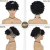 Haarperücken, synthetische Afro-Puff-Perücke, verworrene Locken, mit Pony, Stirnband, kurz, für schwarze Frauen, Turban-Wickel, täglicher Gebrauch 240306