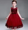 Enfants infantile fille fleur pétales robe enfants demoiselle d'honneur enfant en bas âge robe élégante Vestido Infantil robe de soirée formelle vin rouge4328155