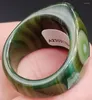 Cluster Rings Inner 20.20mm Certified Chinese Natural Green Agate Hand Carved Man Ring