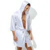 Robes Hommes Peignoir À Capuchon Shorts Ensemble Pamas Robe De Nuit Robe Robe Mâle Soie Satin Chemise De Nuit Kimono Peignoir Vêtements De Nuit Maison Robe Hommes