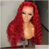 Synthetic Wigs Red Lace Frontal Wig Curly Human Hair Deep Wave 13X4 Transparent Front For Black Women Pre Plucked Drop Delivery Produ Dhqt4