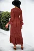 Casual Dresses 2024 Spring Red Bohemian Maxi Dress For Woman Puff Sleeve Causal Big Swing Wave Point Long Beach