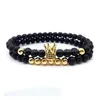 Kralen 6Mm Crown King Charm Strengen Kralen Armband Set Voor Mannen Vrouwen Zwart Natuursteen Elastische Verstelbare Bangle Paar sieraden Gif Dhatz