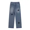 Men's light blue washed long pants, men's retro straight leg loose jeans trend