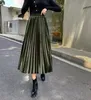 Gonne Mezza gonna in velluto dorato da donna in vita elastica Alla moda a pieghe grande altalena stile autunno e inverno