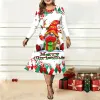 Robe Robe à thème de noël pour femmes, pull-over imprimé père noël en 3d, manches longues, automne hiver, robes de soirée surdimensionnées