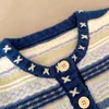 Blusas femininas 2024 outono vintage cardigan camisola azul manga longa casaco com decote em v casual malha jumpers das mulheres estilo coreano roupas