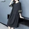 Dress 2023 New Summer Retro Art Round Neck Ethnic Style Embroidered Western Style Loose Relaxed Oversized Three Quarter Sleep Dress