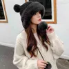 Palla di lana nera Neve russa Inverno Soffice peluche Cappello di pelliccia spessa Volpe sintetica Berretto peloso Scaldacapo Copricapo esterno Donna Ragazza Uomo Y21285L