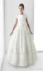 Flower Girl Dresses Lace Applique Pärlor ärmlösa Long Sweep Train Satin Girls Pageant Gowns Formal Wear9153508