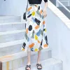 Rok 2023 Zomer Mode Kleurrijke Graffi Print Aline Geplooide Lange Rokken Vrouwen Koreaanse Hoge Taille Rok Streetwear Strand Midi Rok