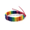Charm Bracelets Rainbow Lgbt Pride Charm Bracelet Handmade Braided Friendship String For Gay Lesbian Lgbtq Wristband Jewelry Drop Del Dh6Q9