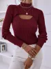 Pullover wsevypo Frauen Stricken Zweiteilige Pullover Set Herbst Büro Dame High Neck Langarm Crop Tops + Gerippte Sling Weste strick Outfit