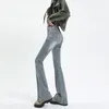 Damen-Jeans, ausgestellt, Vintage-Stil, hohe Taille, Damen, schmal, Stretch, Denim, enge Hose, koreanischer Street-Style, Freizeithose, Überlänge