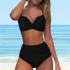 Set Women Well Twist Bikini High Bikini Sexy Push Up Two Piece Suituit Swimsuit vintage Swimsuit Two pezzi Halter Halter Ruched High Waist High