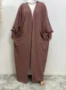 Abbigliamento etnico Eid Abaya musulmano per le donne Ramadan Marocco Tasche solide Abaya Arabo Dubai Cardigan modesto Caftano sciolto Islam Abito lungo