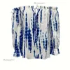 Amazon Spring New Printed Women's Shirt med en linjehals, flare ärmar, långärmad snörning upp, tryckt fashionabla 195