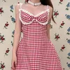 الفساتين غير الرسمية الدانتيل المرقع مشد النمط الماس الرسن اللباس الفستان الممتاز حسنا أنيقة Red Plaid Womens 2024 Spring