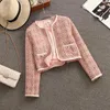 Herbst Winter Kleid Anzüge Frauen Vintage Tweed Jacke Mantel Schlanke Hosenträger Kurzes Kleid Zwei-stück Sets Dame Outfit 240223