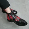 남성용 격자 무늬 발목 부츠 zip 둥근 발가락 패션 핸드 메이드 민족 푸 봇크 크기를 가진 남성을위한 Hombre Shoes : 38-46