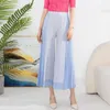 Kvinnors byxor xiwen veckad lapptäcke kontrast färg bred ben hög midja byxa för kvinnor 2024 sommar mode kvinnliga eleganta kläder Th3752