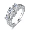 Trois anneaux de pierre Anneaux de pierres précieuses de luxe en zircone cubique Trois Cz Pierre Or Sier Plaqué Bague de diamant de mariage pour femmes Dames Engageme Dhkrp