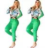 Fermeture éclair deux pièces pantalon survêtement femmes ensemble tenues mode fermeture éclair imprimée veste et pantalons de survêtement ensembles livraison gratuite