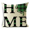 Oreiller MRL St. Patrick's Day Thème Taie d'oreiller Vert et Noir Treillis Trèfle à Quatre Feuilles Motif Couverture Canapé Décor 40/45/50 cm