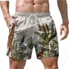 Men's Shorts 2024 Summer Beach Hawaiian Leisure Sports Natural Plants 3D Printed Quick Breathable Large Leaves