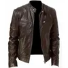 2024 Fashion Mens Leather Jacket Slim Fit Stand Collar PU MANA ANTIWIND MOTORCYCLE LAPEL Diagonal dragkedja Jackor vår 240229