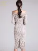 Robe H Han Queen Style coréen élégant dentelle crayon robe moulante femmes 2018 Sexy robes d'occasion spéciale mince épaule froide robes