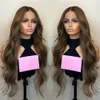Hair Wigs Toffee Brown Body Wave Synthetic Wig Long Straight Natural Hairline Glueless Lace Front Wigs Makeup Cosplay Women Use 240306