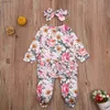 Footies FOCUSNORM Herfst pasgeboren baby meisjes jongens Footie bloemen print lange mouwen ruches jumpsuits 3 kleuren 0-12M YQ240306