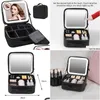 Compact Mirrors Smart Led Cosmetic Case With Mirror Travel Makeup Bags Large Capacity Fashion Simple Pu Leather Casual For Drop Deli Dhmnq