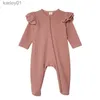 Footies 3-24M Infant Baby Girl Footies Casual Long Sleeve Jumpsuit Round Neck Zip Up Ruffle Romper Spring Fall Pink Outfit YQ240306